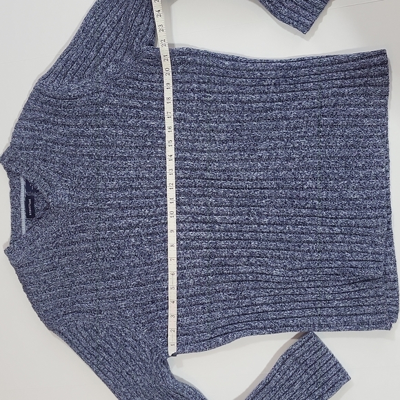 VINTAGE STRUCTURE 100% Cotton 2 Tone Blue V-Neck Sweater - Picture 3 of 7